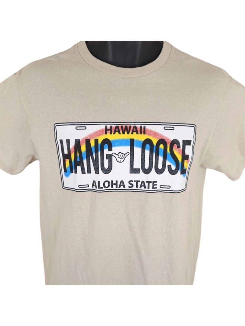 Hawaii Hang Loose T Shirt Mens Size Small Beige Hawaiian Travel Destination Tee
